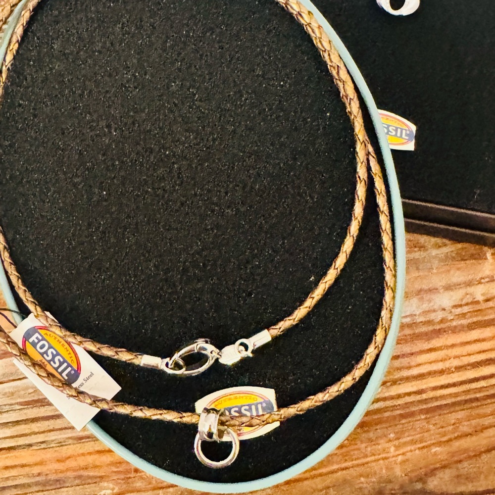 Fossil Braided Stainless Steel Silver Charm Necklace Set with Charms - Picture 9 of 16